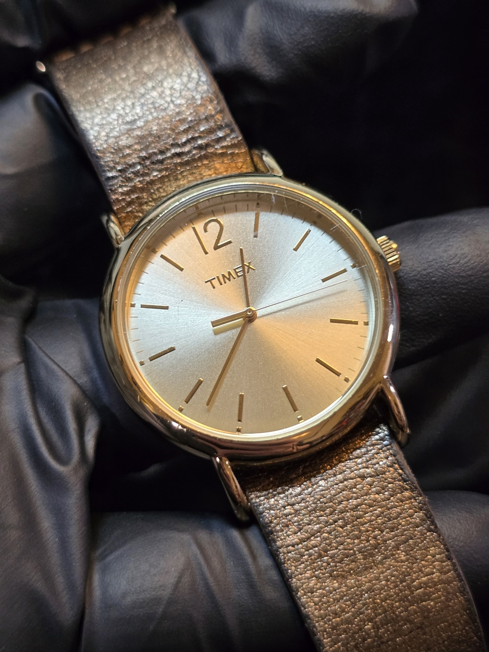 Timex Classic Gold Dial Leather Strap Watch - Bronze Strap (Unisex)